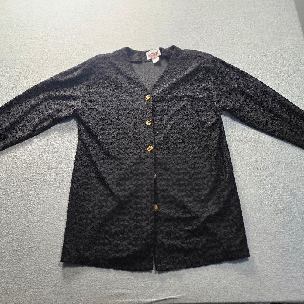 Vintage Jeri Marque Sharon Sportswear Womens‎ M Black Floral Button Front Blouse